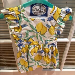 Pink Peony Yellow and Blue Lemon Print Pinafore Dress